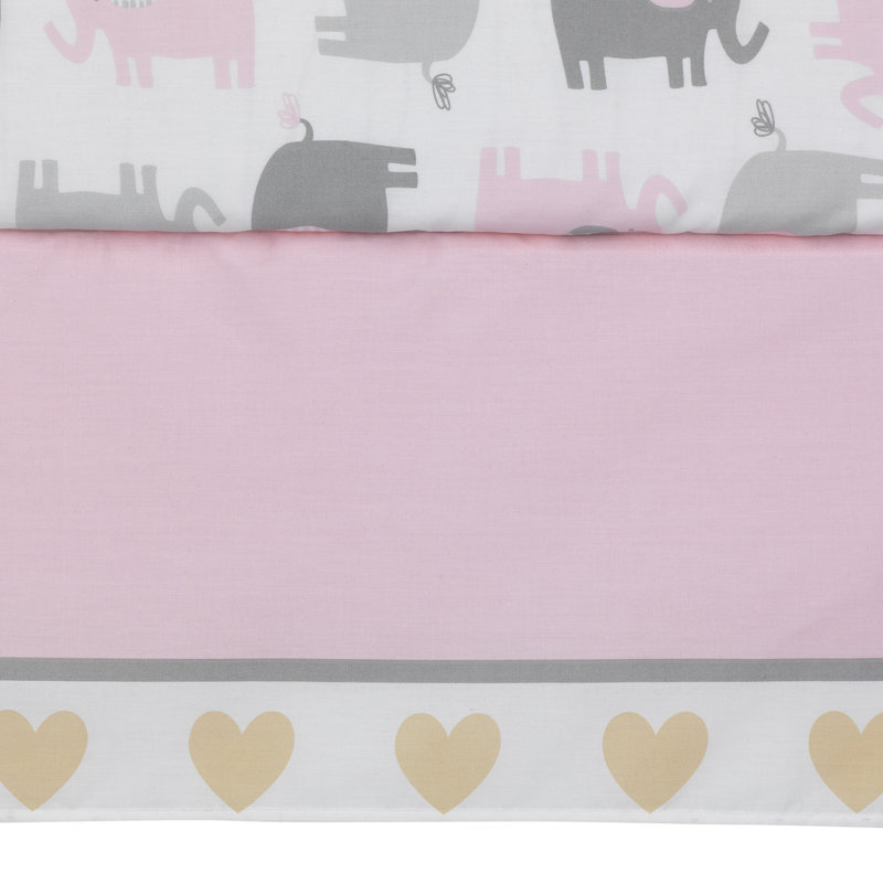 Crib Bedding Set-Cute Pink Bird and Elephant